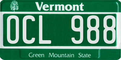 VT license plate OCL988