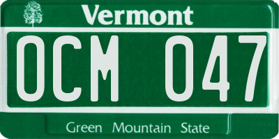 VT license plate OCM047