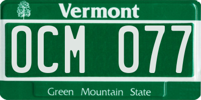 VT license plate OCM077