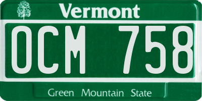 VT license plate OCM758