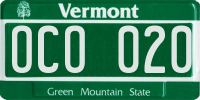 VT license plate OCO020