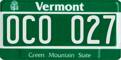VT license plate OCO027