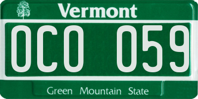 VT license plate OCO059