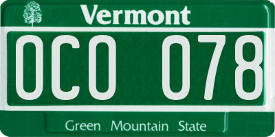 VT license plate OCO078