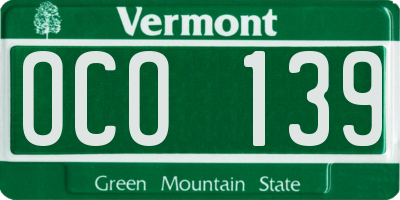 VT license plate OCO139