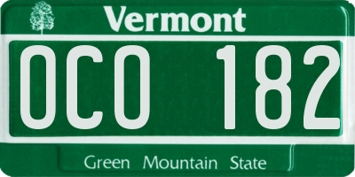 VT license plate OCO182