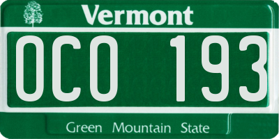 VT license plate OCO193