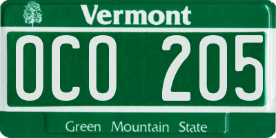 VT license plate OCO205