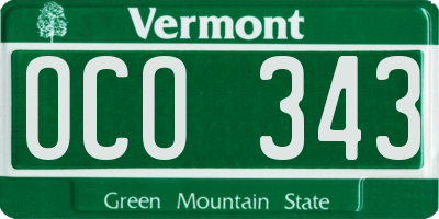 VT license plate OCO343