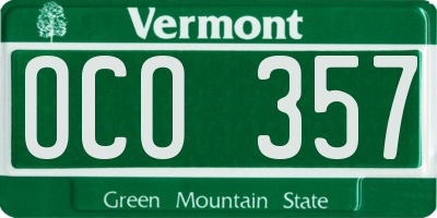 VT license plate OCO357