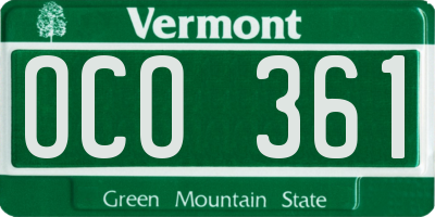 VT license plate OCO361