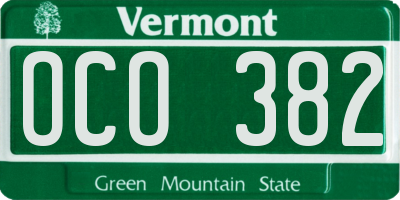 VT license plate OCO382