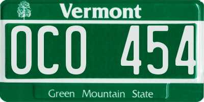 VT license plate OCO454