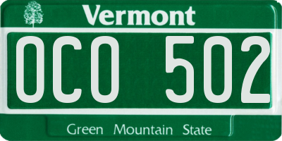 VT license plate OCO502