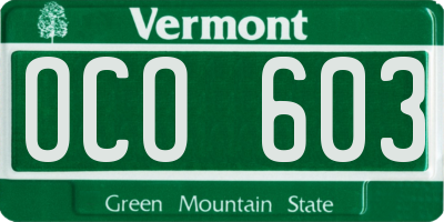 VT license plate OCO603