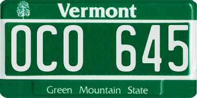 VT license plate OCO645
