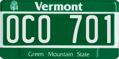 VT license plate OCO701