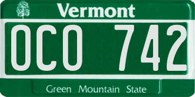 VT license plate OCO742