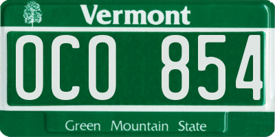 VT license plate OCO854
