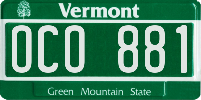 VT license plate OCO881