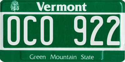 VT license plate OCO922