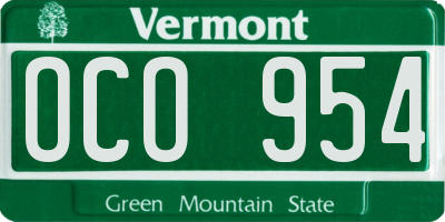 VT license plate OCO954