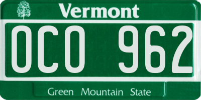 VT license plate OCO962