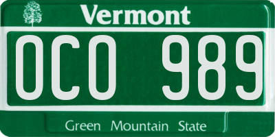 VT license plate OCO989