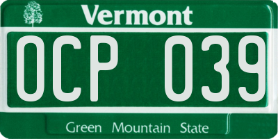 VT license plate OCP039