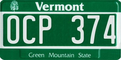 VT license plate OCP374