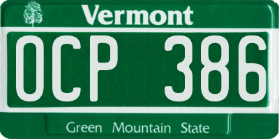 VT license plate OCP386