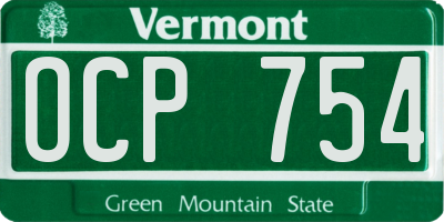 VT license plate OCP754