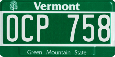VT license plate OCP758