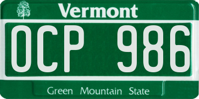 VT license plate OCP986