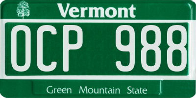 VT license plate OCP988