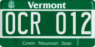 VT license plate OCR012