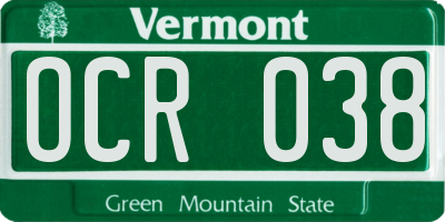 VT license plate OCR038
