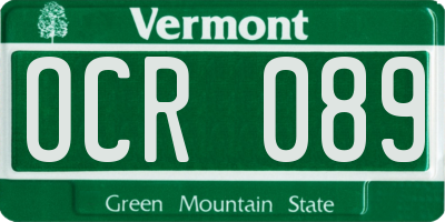 VT license plate OCR089
