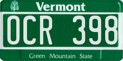 VT license plate OCR398