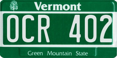 VT license plate OCR402