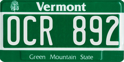 VT license plate OCR892