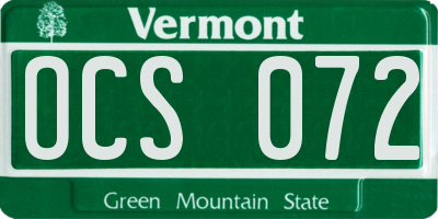 VT license plate OCS072