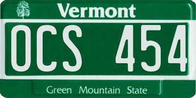 VT license plate OCS454