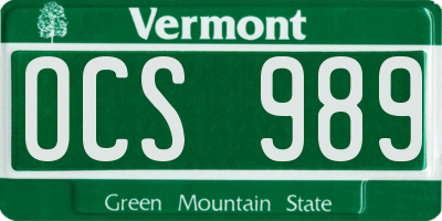 VT license plate OCS989