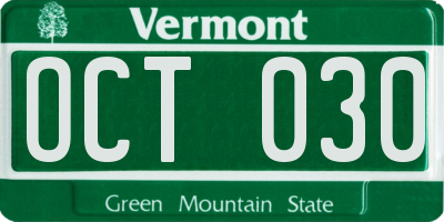 VT license plate OCT030