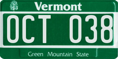 VT license plate OCT038