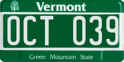 VT license plate OCT039