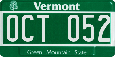 VT license plate OCT052