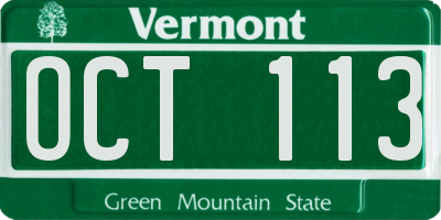 VT license plate OCT113