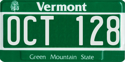 VT license plate OCT128